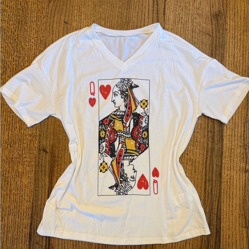 White T-Shirt with Playing Card Design